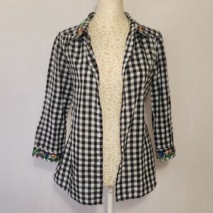 Intro Blouse Gingham Floral Embroidered Button Down Pocket Size PL Rockabilly